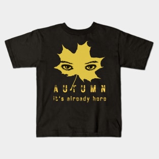 Autumn. Gold leaf and woman's eyes on black background Kids T-Shirt